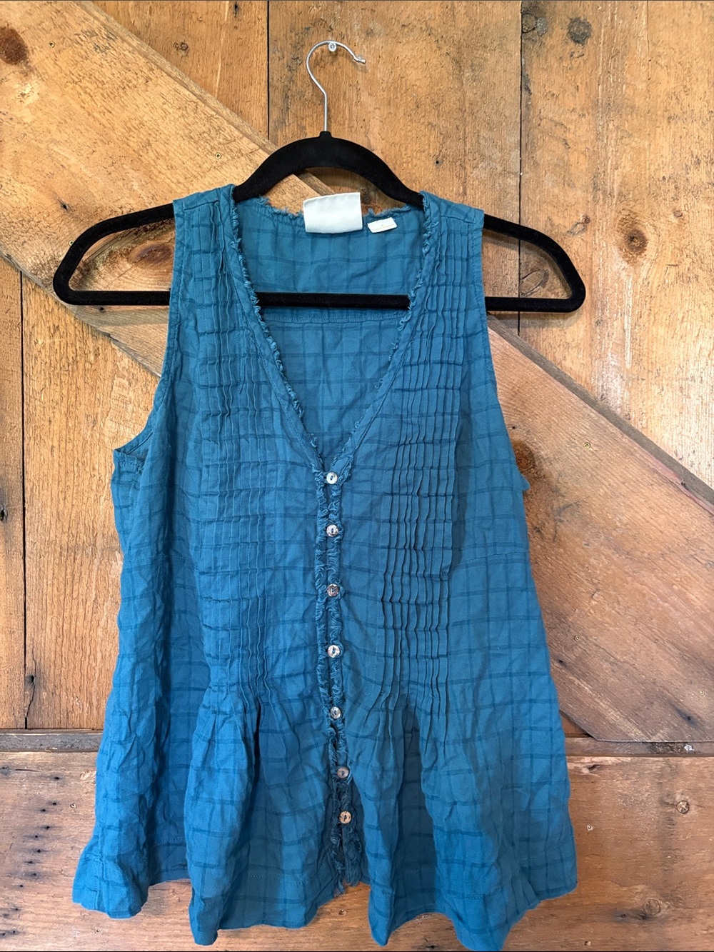 Maeve Textured Teal Button-Front Tank